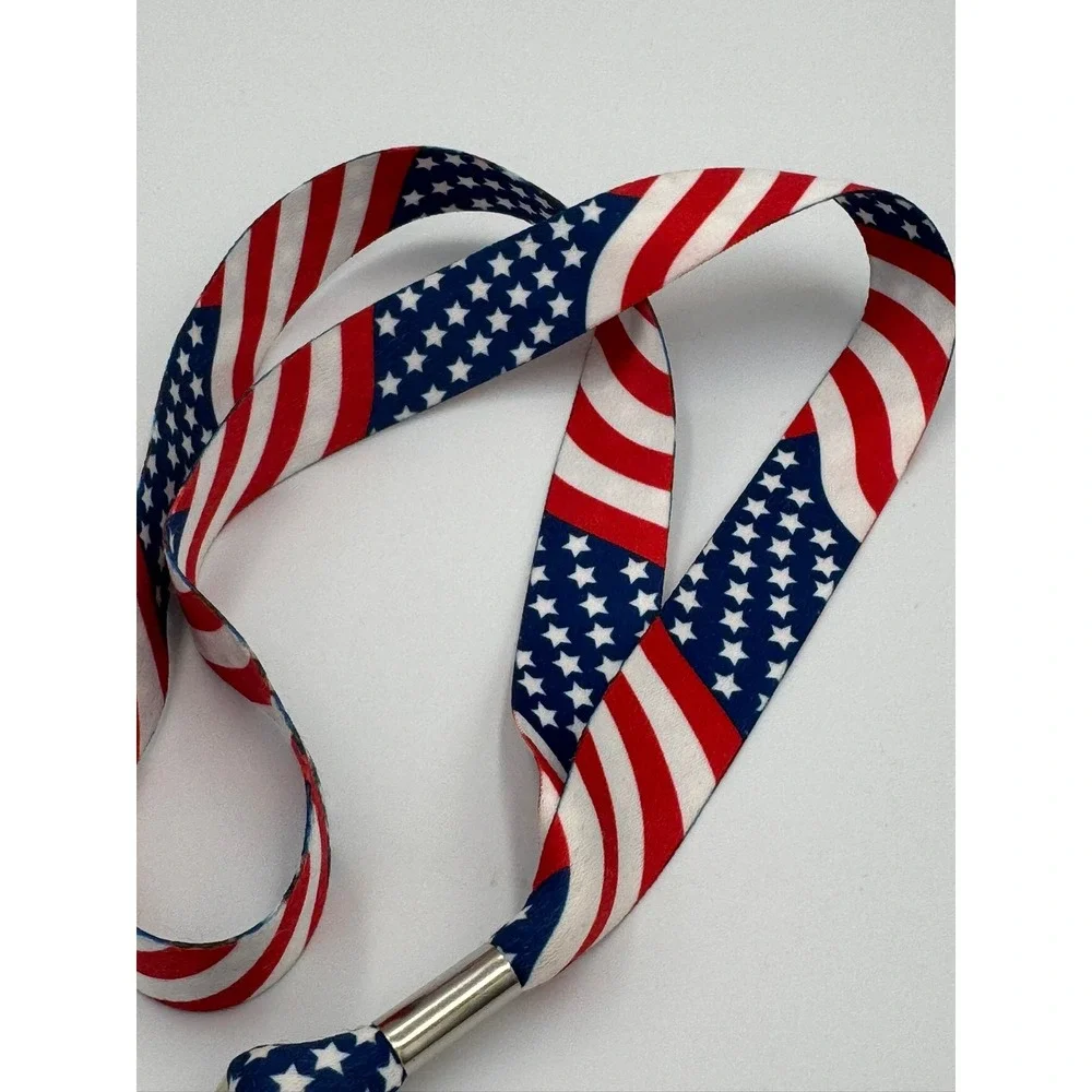 USA American Flag Lanyard Patriotic Stars Stripes ID Badge Key Holder